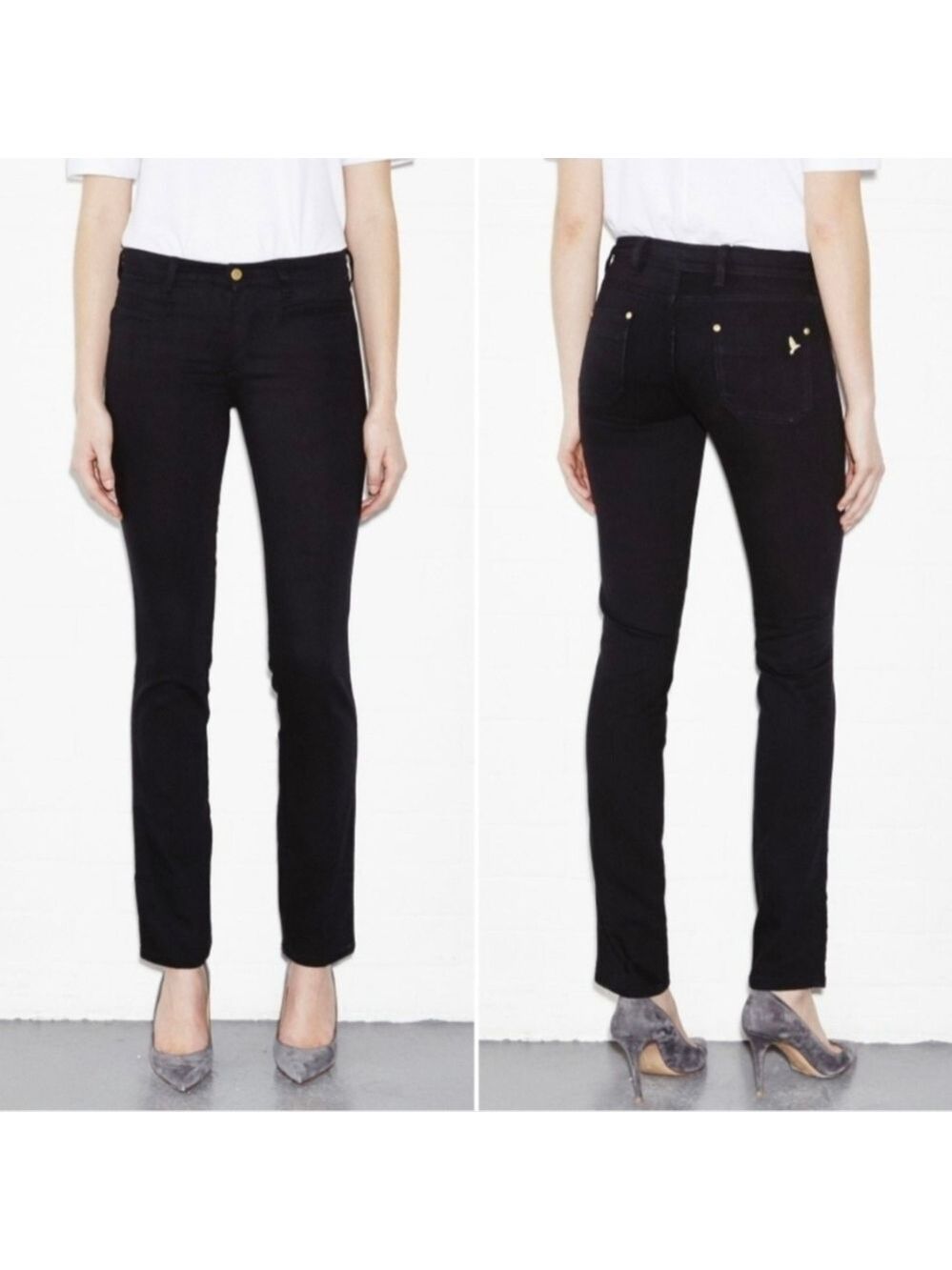 MIH Kara Black Oslo Jean Mid Rise Long Slim Leg Size 24